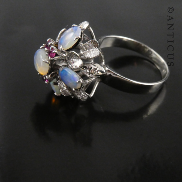 14ct White Gold and Opal Princess Ring.