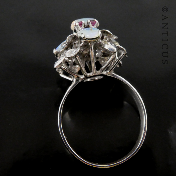 14ct White Gold and Opal Princess Ring.