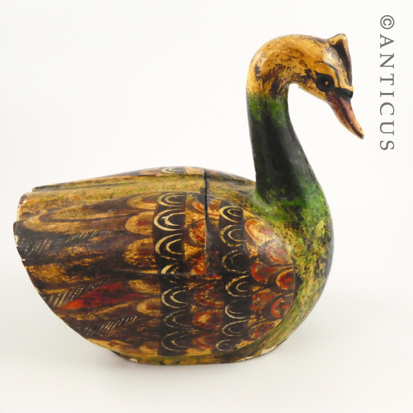 Carved and Painted Wooden Duck Box.