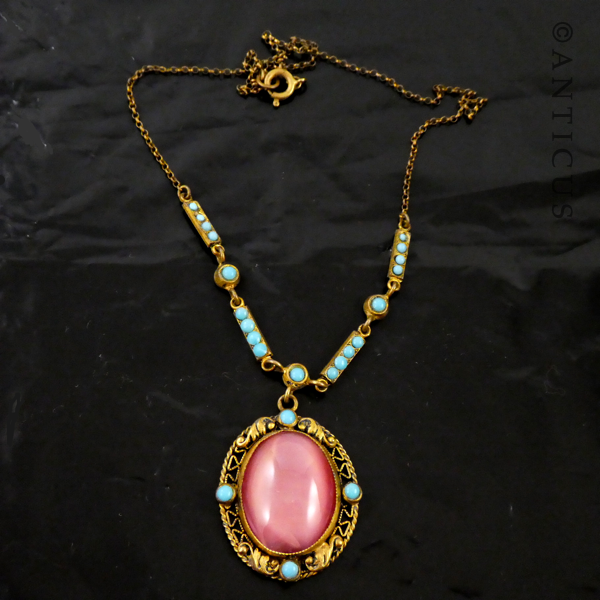 Pink and Turquoise 1930s Pendant Necklace.