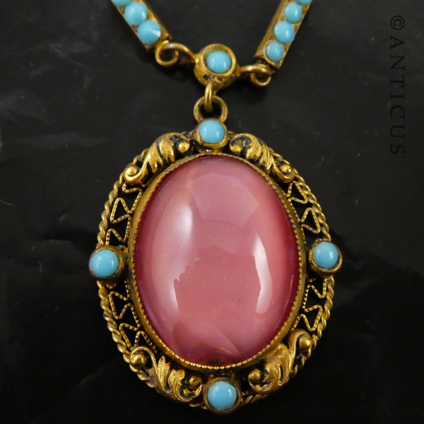 Pink and Turquoise 1930s Pendant Necklace.
