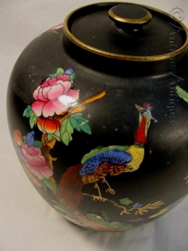 Crown Devon Asiatic Pheasant Black Ginger Jar.