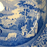 Early Blue and White Pastoral Scene Dish, Staffordshire.