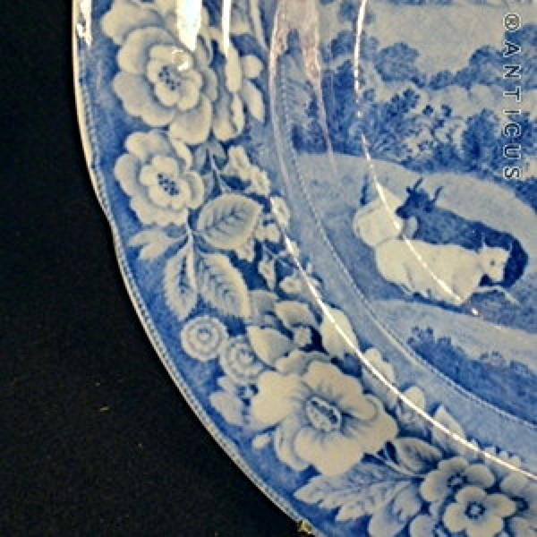 Early Blue and White Pastoral Scene Dish, Staffordshire.