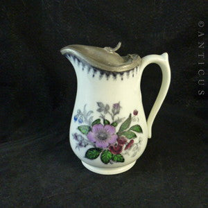 Victorian Ceramic Pewter-Lidded Jug or Pitcher.