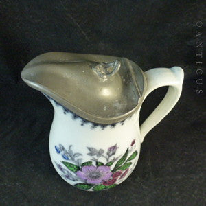 Victorian Ceramic Pewter-Lidded Jug or Pitcher.