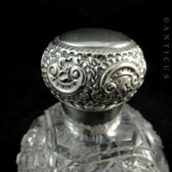 Large Scent Bottle, Crystal & Sterling Silver, 1901.