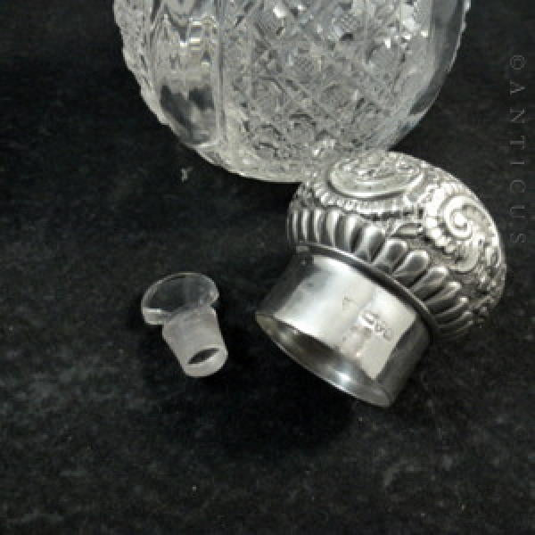 Large Scent Bottle, Crystal & Sterling Silver, 1901.