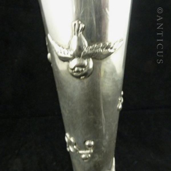 Chinese Export Silver Bud Vase, Birds Decoration.
