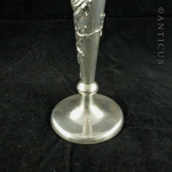 Chinese Export Silver Bud Vase, Birds Decoration.