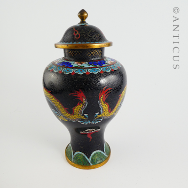 Vintage Cloisonne Lidded Vase with Dragons.