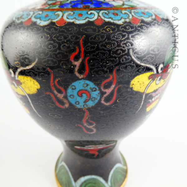Vintage Cloisonne Lidded Vase with Dragons.