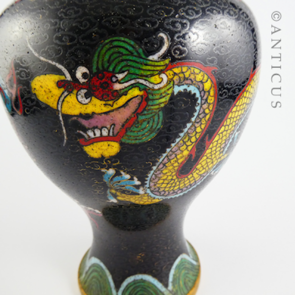 Vintage Cloisonne Lidded Vase with Dragons.