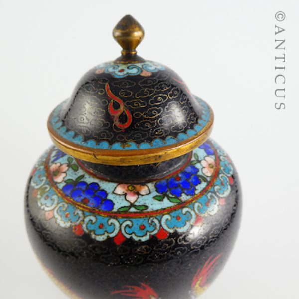Vintage Cloisonne Lidded Vase with Dragons.