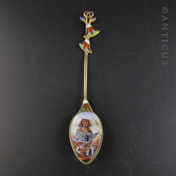 Egyptian Coffee Spoon, Enamel and Silver Gilt.