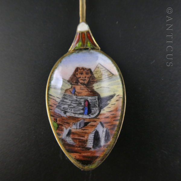 Egyptian Coffee Spoon, Enamel and Silver Gilt.