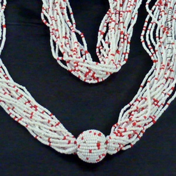 Long 1920's Flappers Necklace, Red and White.
