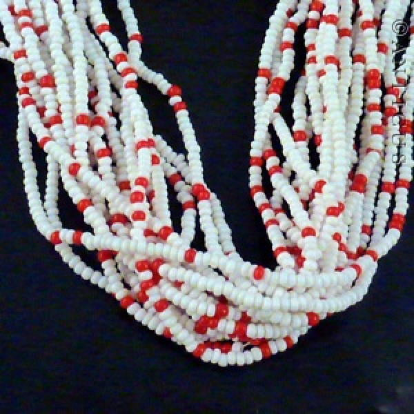 Long 1920's Flappers Necklace, Red and White.