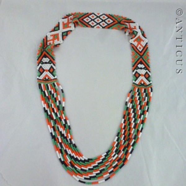 African Beadwork Necklace, Vintage.