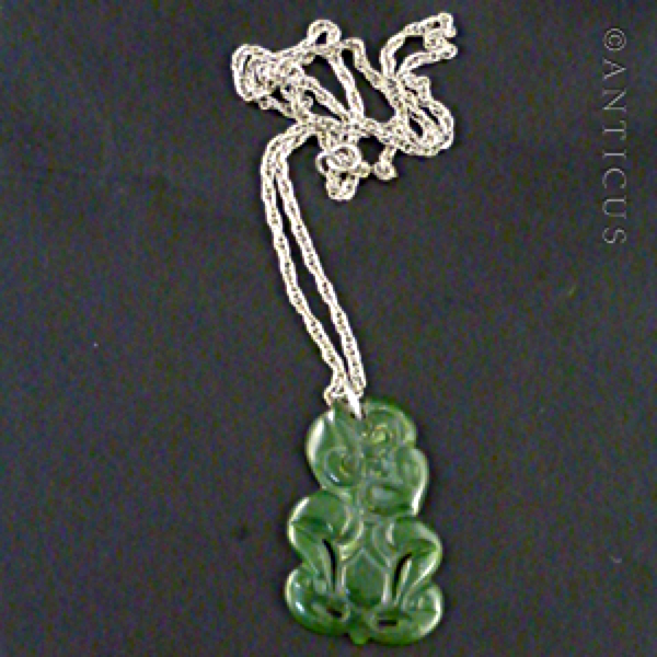 Vintage Carved Greenstone Jade Hei Tiki.