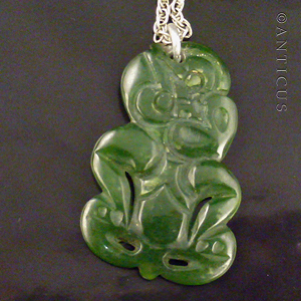 Vintage Carved Greenstone Jade Hei Tiki.