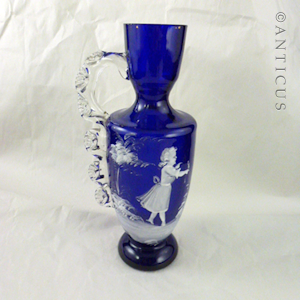 Victorian Blue Glass Mary Gregory Vase.