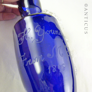 Victorian Blue Glass Mary Gregory Vase.