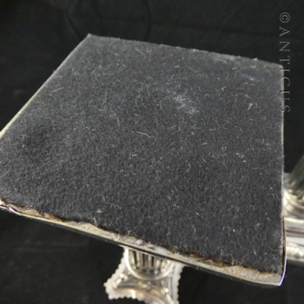 Pair Silver Plate Column Candlesticks, Late 1800s.