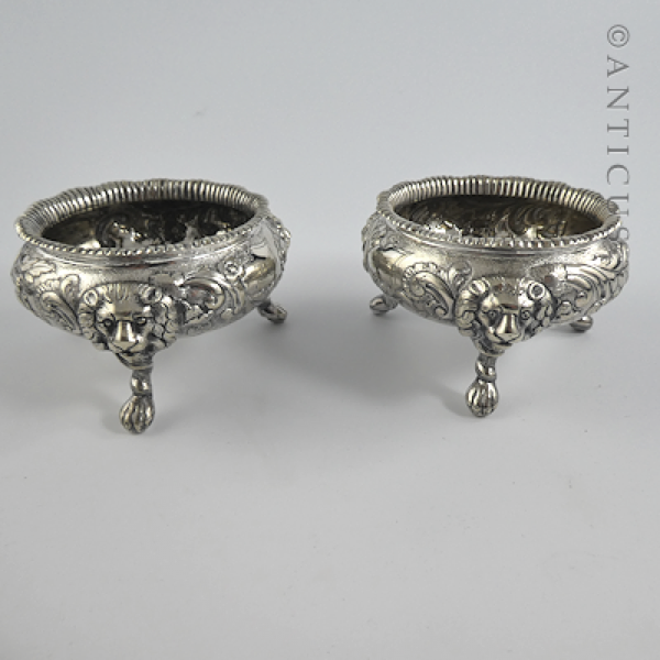Pair of Victorian Salt Cellars with Lion Masks.