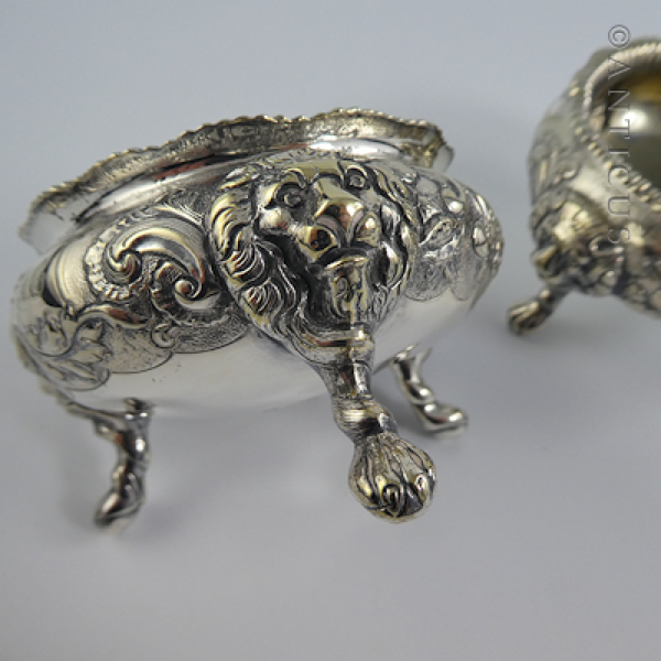 Pair of Victorian Salt Cellars with Lion Masks.