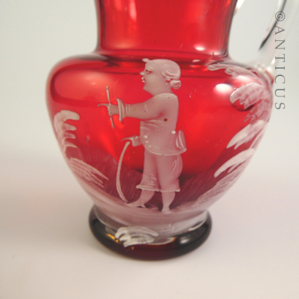 Small Mary Gregory Cranberry Glass Creamer.