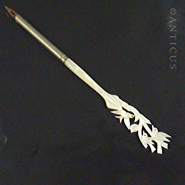 Dip Pen, Carved Mother of Pearl Handle.