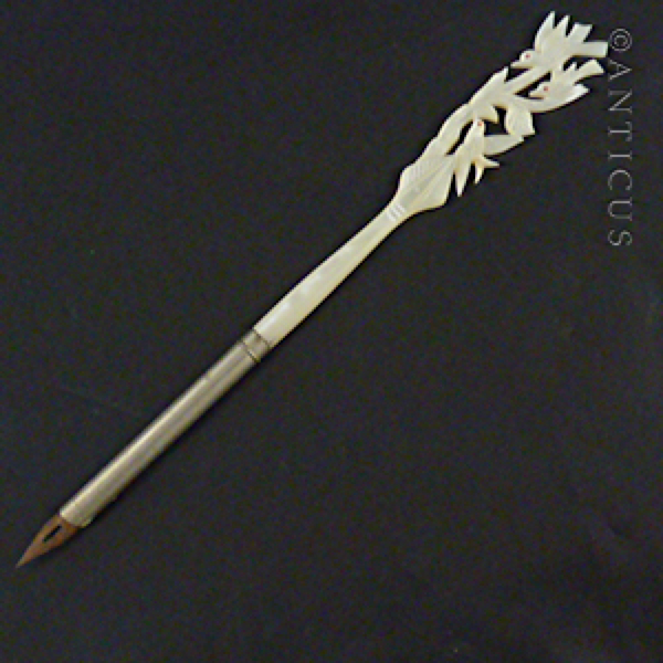Dip Pen, Carved Mother of Pearl Handle.