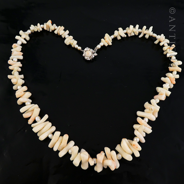 White Coral, Pearl and White Gold Necklace.