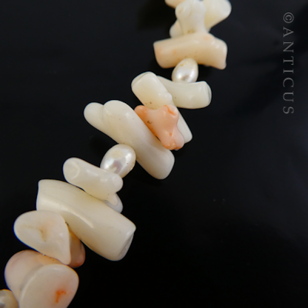 White Coral, Pearl and White Gold Necklace.