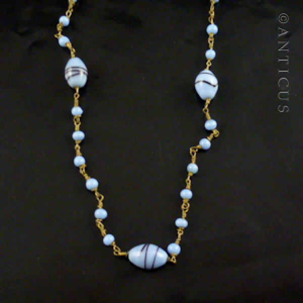 1920's Blue Glass Very Long Flapper's Necklace.
