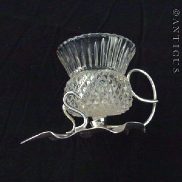 Pair of Glass Thistle and Silver Plate Salt Cellars.
