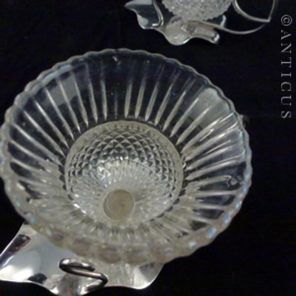 Pair of Glass Thistle and Silver Plate Salt Cellars.