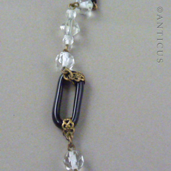 Art Deco Crystal and Black Glass Tassel Necklace.