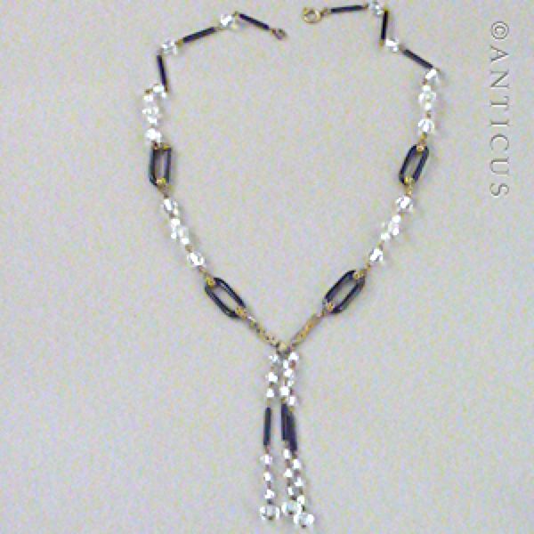 Art Deco Crystal and Black Glass Tassel Necklace.