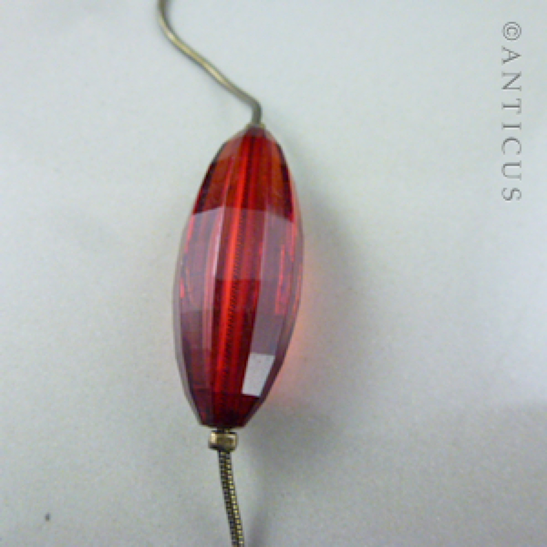 Modern Very Long Necklace, Red Bead and Chain.