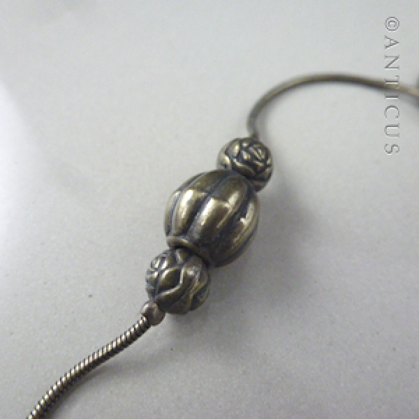 Modern Very Long Necklace, Red Bead and Chain.