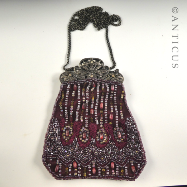 Dark Red Beaded Evening Bag.