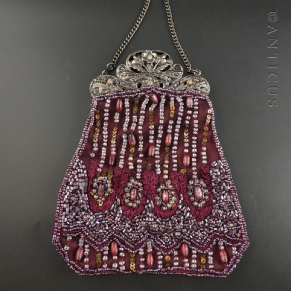 Dark Red Beaded Evening Bag.