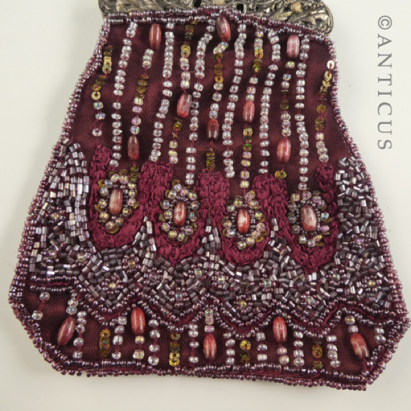 Dark Red Beaded Evening Bag.