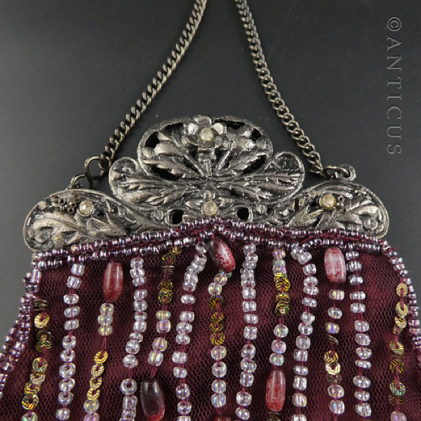 Dark Red Beaded Evening Bag.