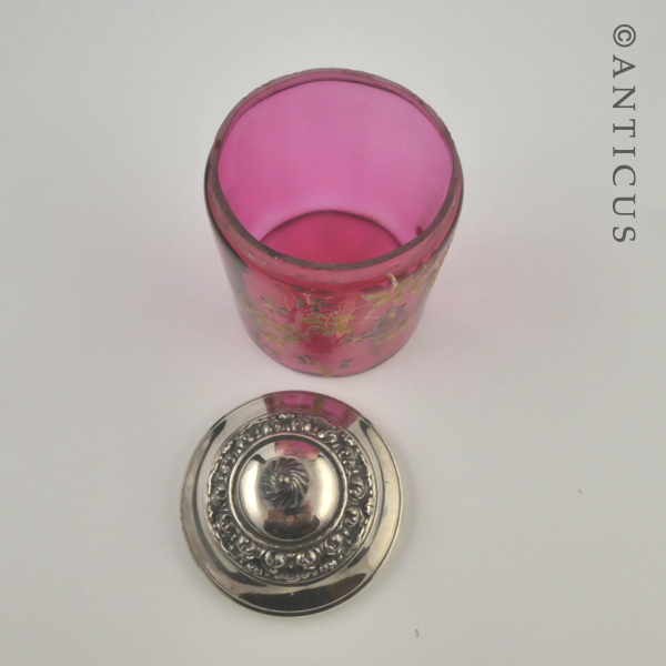 Cranberry Glass Victorian-period Lidded Jar.