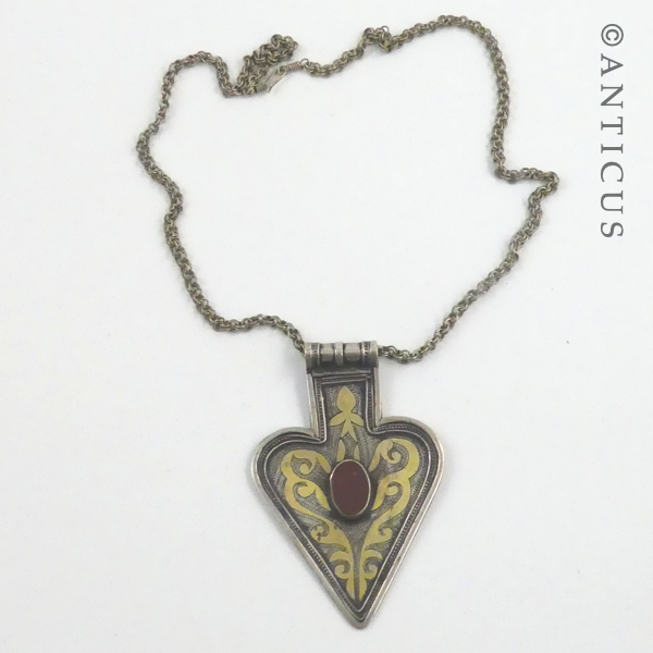 Very Old Afghani Silver, Brass and Cornelian Necklace.