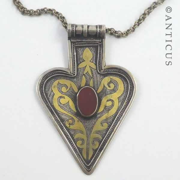 Very Old Afghani Silver, Brass and Cornelian Necklace.