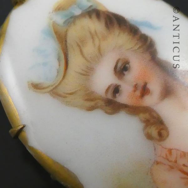 Old Limoges Brooch, Portrait of a Woman.